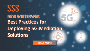 5G, gear, and cell tower icons with text "New Whitepaper: Best Practices for Deploying 5G Mediation Solutions