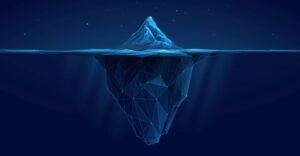 A digital representation of an iceberg, most of which is underwater